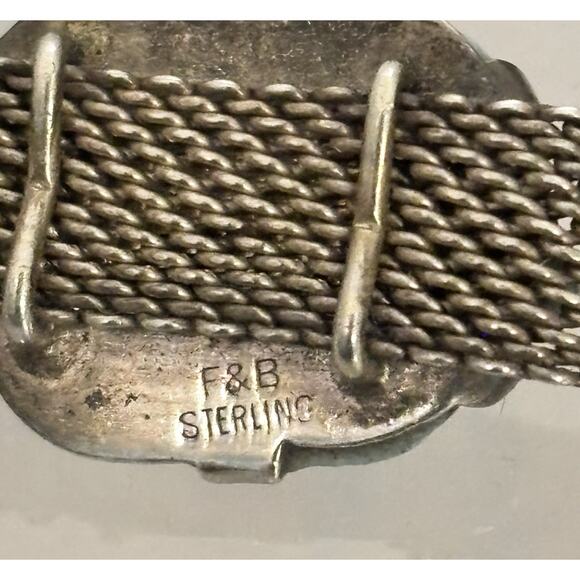 Antique Foster & Bailey Sterling Mesh Egyptian Revival BRACELET w/Neiger Glass - Picture 2 of 6